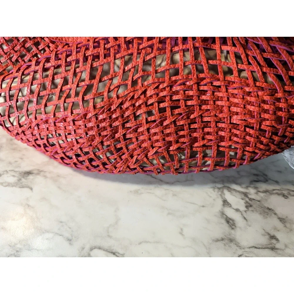 SR Squared by Sondra Roberts Woven Leather Hobo Tote Red Boho (A2951)